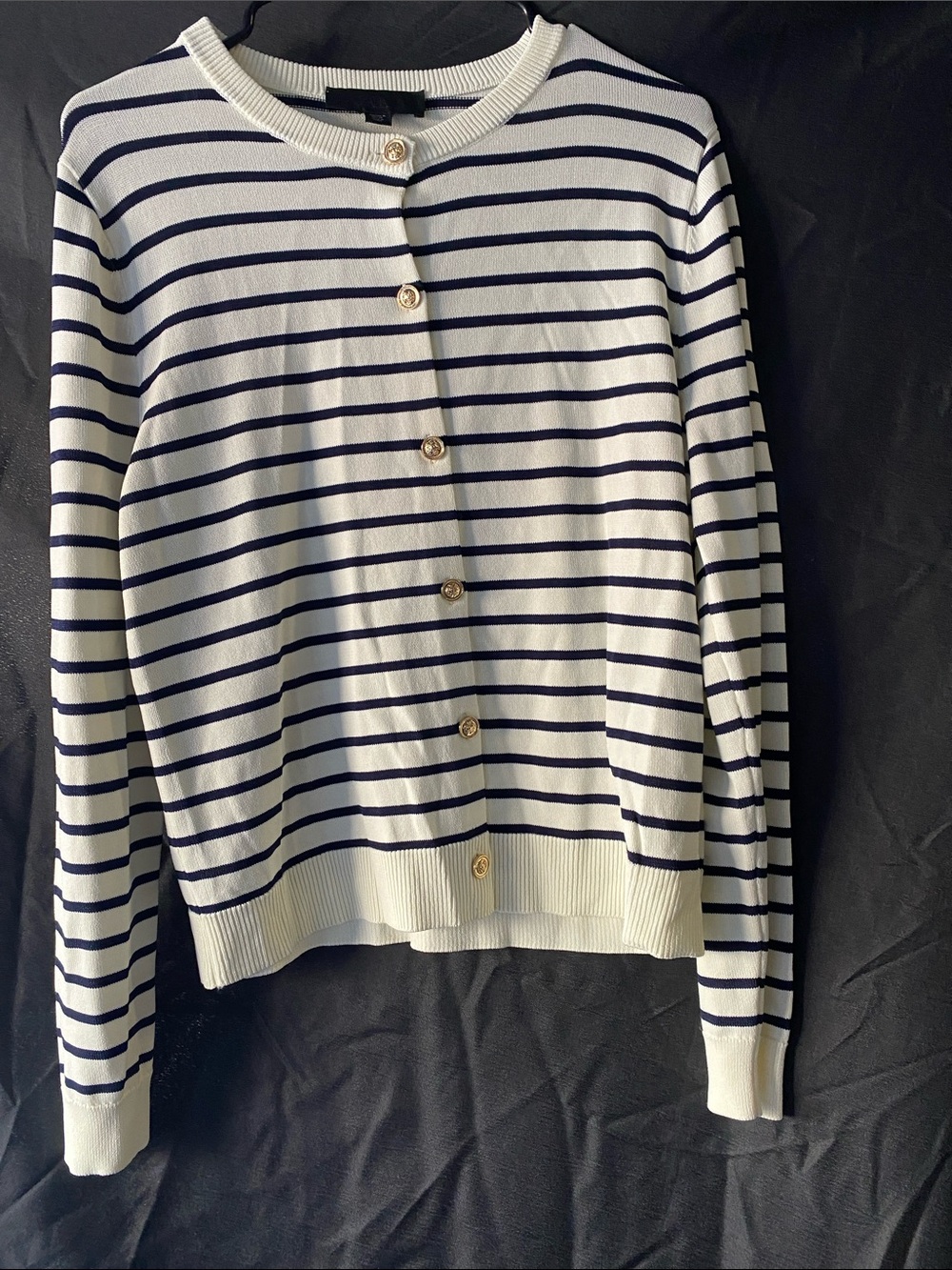 Zara Navy and White Striped Button Cardigan